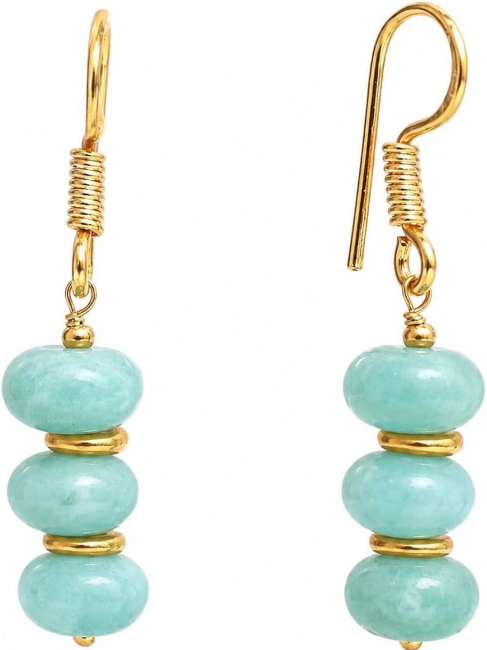 Gold and Aqua Bead Drop Earrings - Women Jewelry - Picture 1 of 5